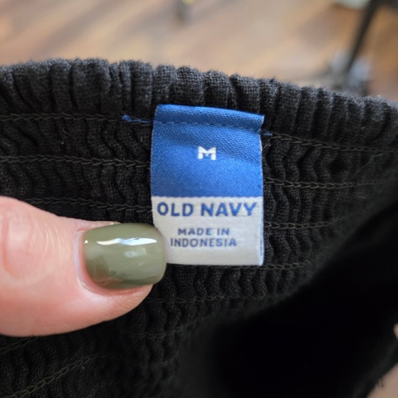 Old Navy Black Smocked Waist Linen Blend Mini Dress Womens Size M Indie Boho Y2K - Picture 5 of 9